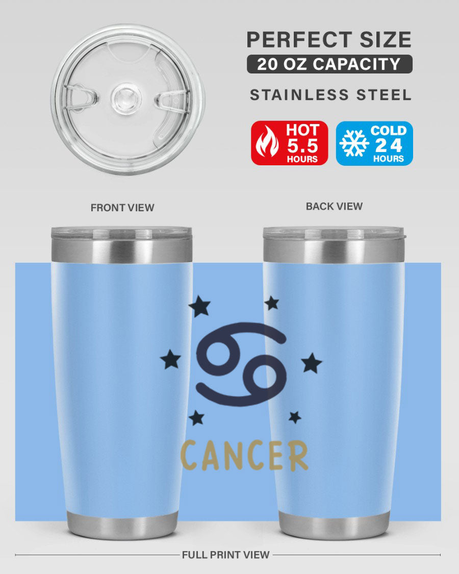 Cancer 172# Zodiac Tumbler in stainless steel with a stylish design, featuring a drink-thru lid and vibrant zodiac print.