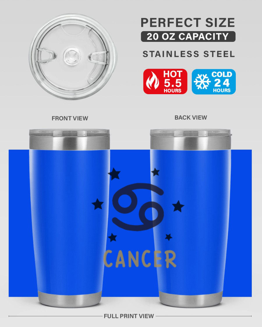 Cancer 172# Zodiac Tumbler in stainless steel with a stylish design, featuring a drink-thru lid and vibrant zodiac print.