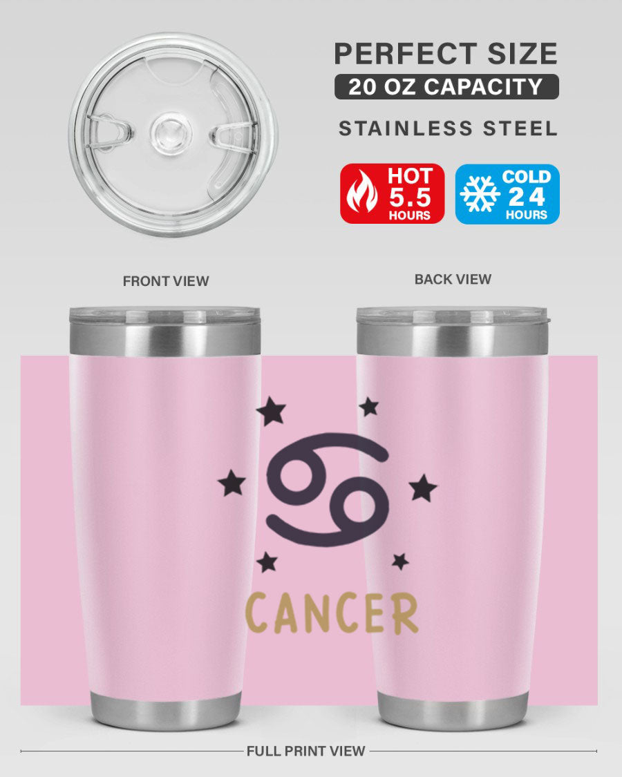 Cancer 172# Zodiac Tumbler in stainless steel with a stylish design, featuring a drink-thru lid and vibrant zodiac print.