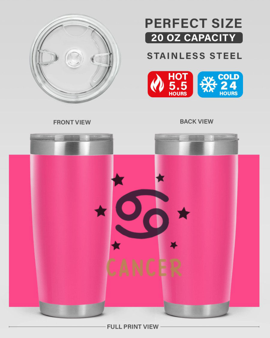 Cancer 172# Zodiac Tumbler in stainless steel with a stylish design, featuring a drink-thru lid and vibrant zodiac print.