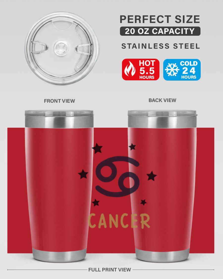 Cancer 172# Zodiac Tumbler in stainless steel with a stylish design, featuring a drink-thru lid and vibrant zodiac print.