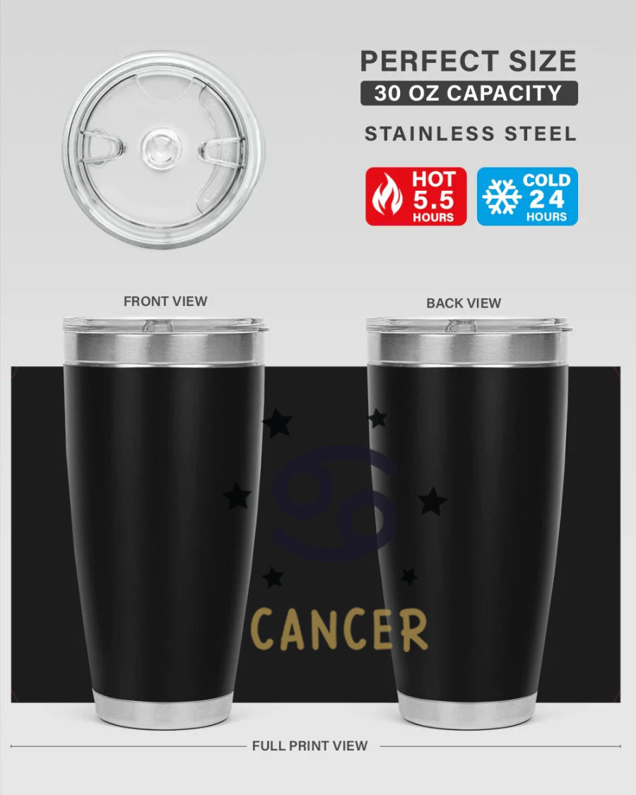 Cancer 172# Zodiac Tumbler in stainless steel with a stylish design, featuring a drink-thru lid and vibrant zodiac print.
