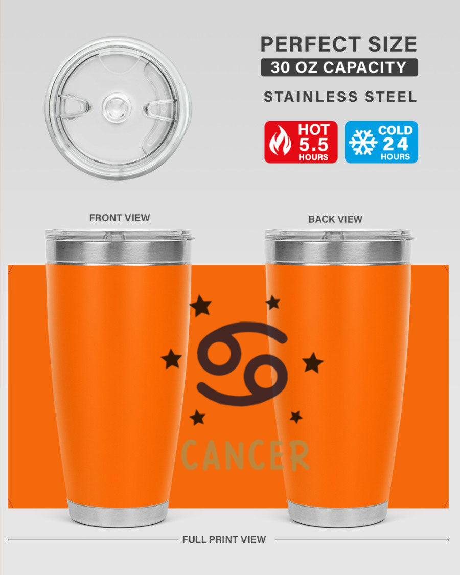Cancer 172# Zodiac Tumbler in stainless steel with a stylish design, featuring a drink-thru lid and vibrant zodiac print.