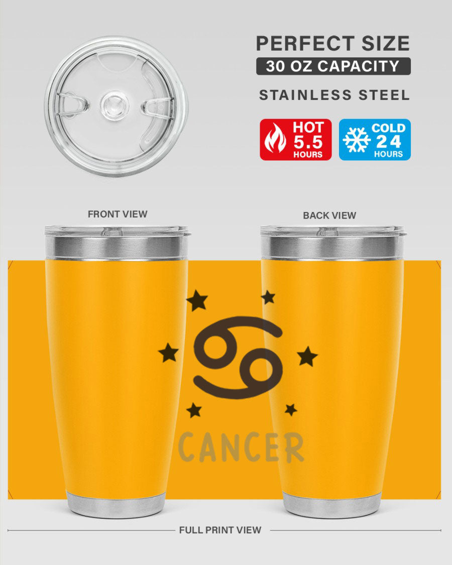 Cancer 172# Zodiac Tumbler in stainless steel with a stylish design, featuring a drink-thru lid and vibrant zodiac print.