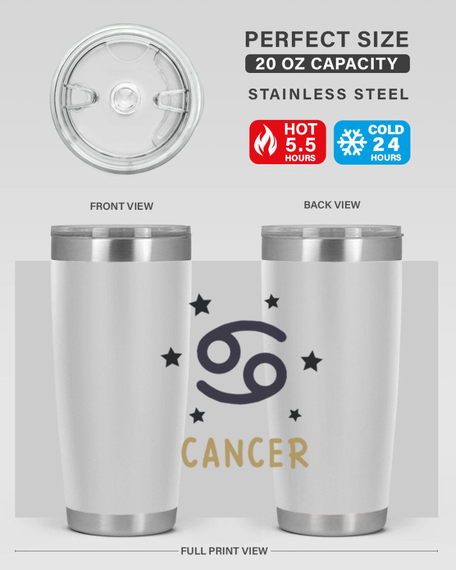Cancer 172# Zodiac Tumbler in stainless steel with a stylish design, featuring a drink-thru lid and vibrant zodiac print.