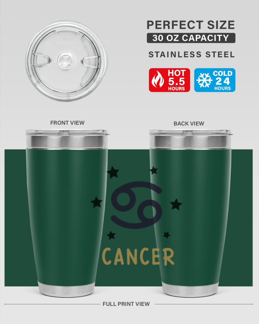 Cancer 172# Zodiac Tumbler in stainless steel with a stylish design, featuring a drink-thru lid and vibrant zodiac print.