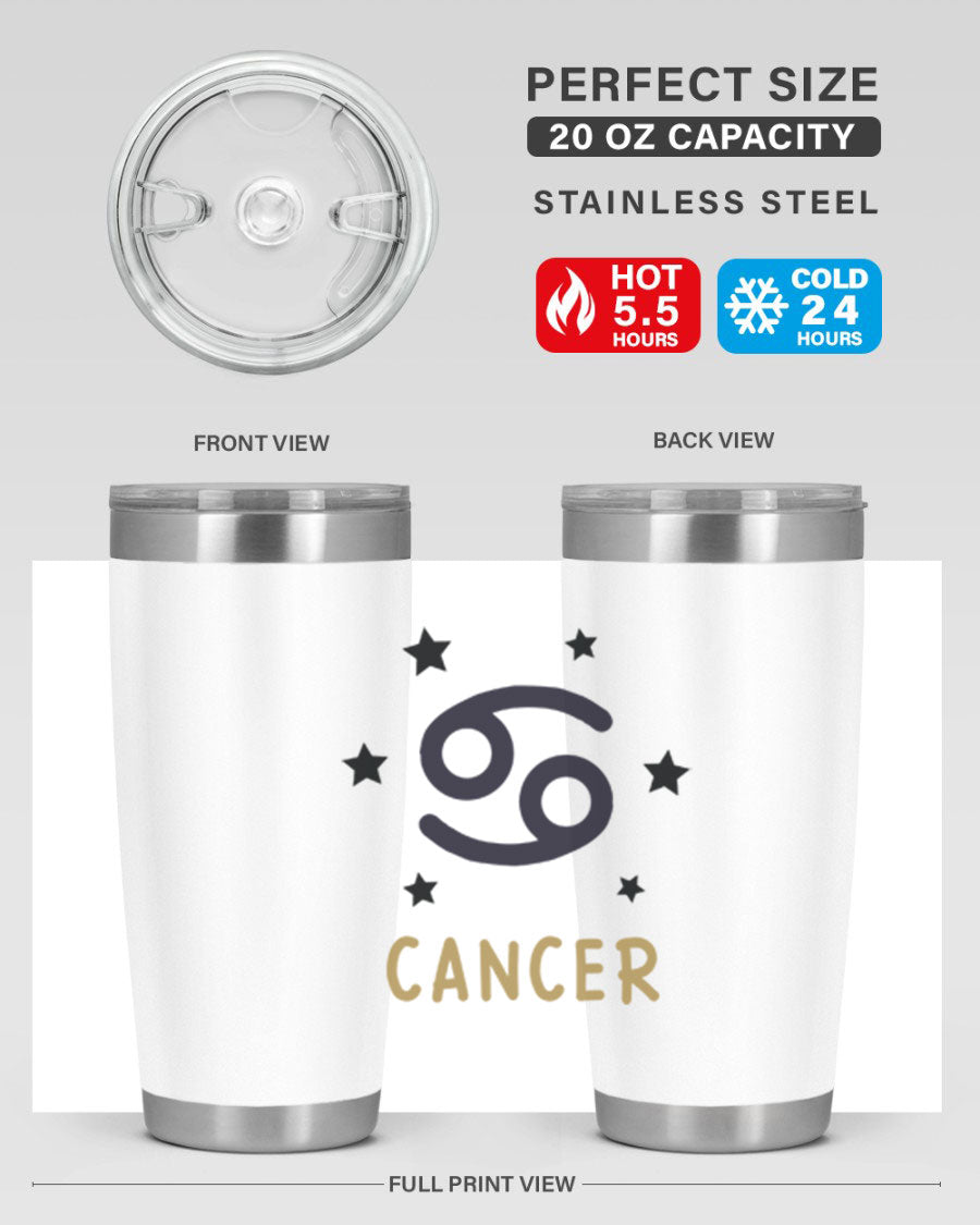 Cancer 172# Zodiac Tumbler in stainless steel with a stylish design, featuring a drink-thru lid and vibrant zodiac print.