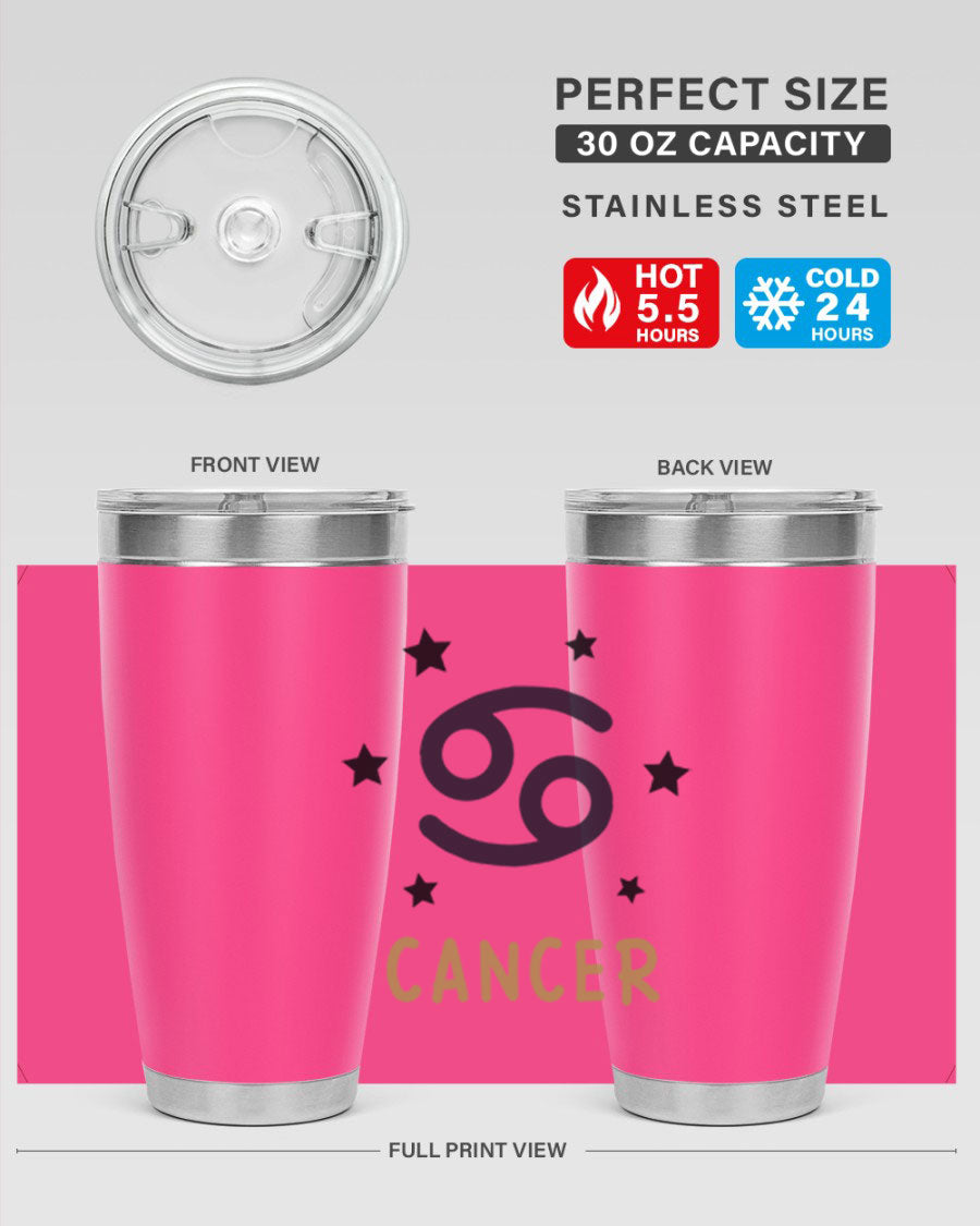 Cancer 172# Zodiac Tumbler in stainless steel with a stylish design, featuring a drink-thru lid and vibrant zodiac print.