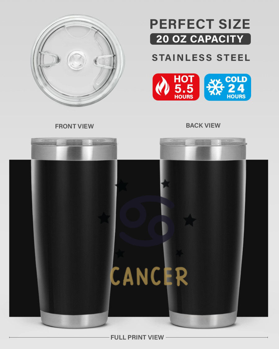 Cancer 172# Zodiac Tumbler in stainless steel with a stylish design, featuring a drink-thru lid and vibrant zodiac print.