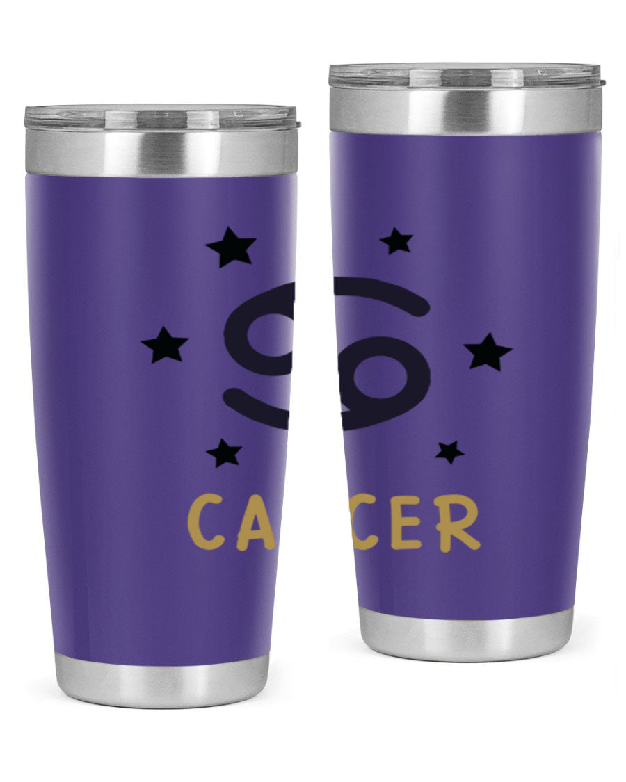 Cancer 172# Zodiac Tumbler in stainless steel with a stylish design, featuring a drink-thru lid and vibrant zodiac print.