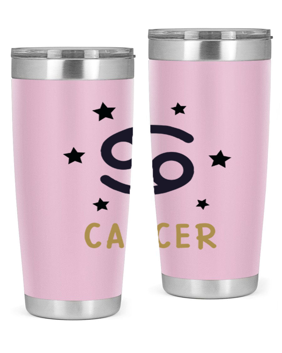 Cancer 172# Zodiac Tumbler in stainless steel with a stylish design, featuring a drink-thru lid and vibrant zodiac print.