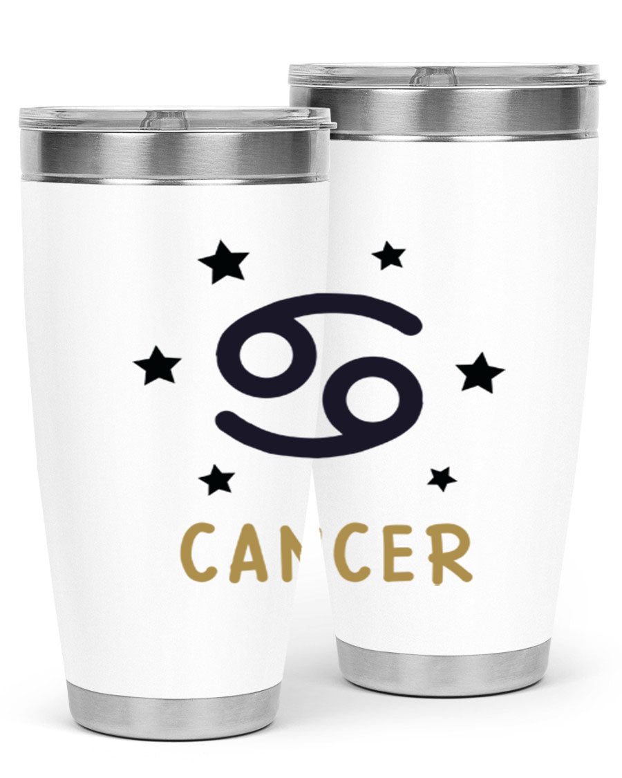 Cancer 172# Zodiac Tumbler in stainless steel with a stylish design, featuring a drink-thru lid and vibrant zodiac print.