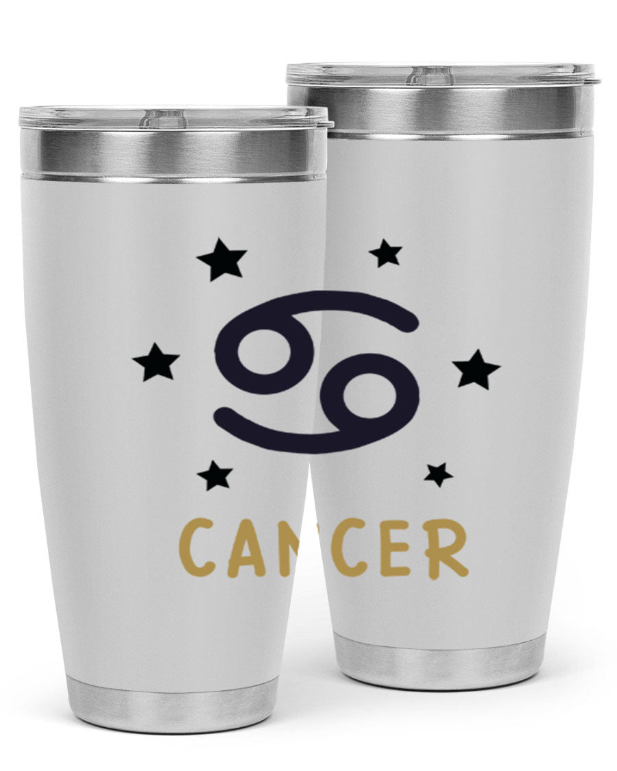 Cancer 172# Zodiac Tumbler in stainless steel with a stylish design, featuring a drink-thru lid and vibrant zodiac print.