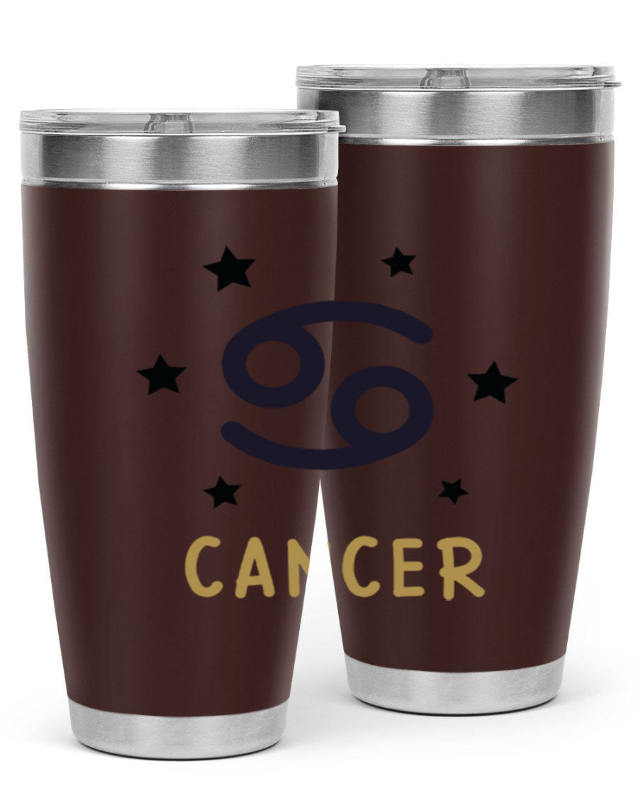 Cancer 172# Zodiac Tumbler in stainless steel with a stylish design, featuring a drink-thru lid and vibrant zodiac print.