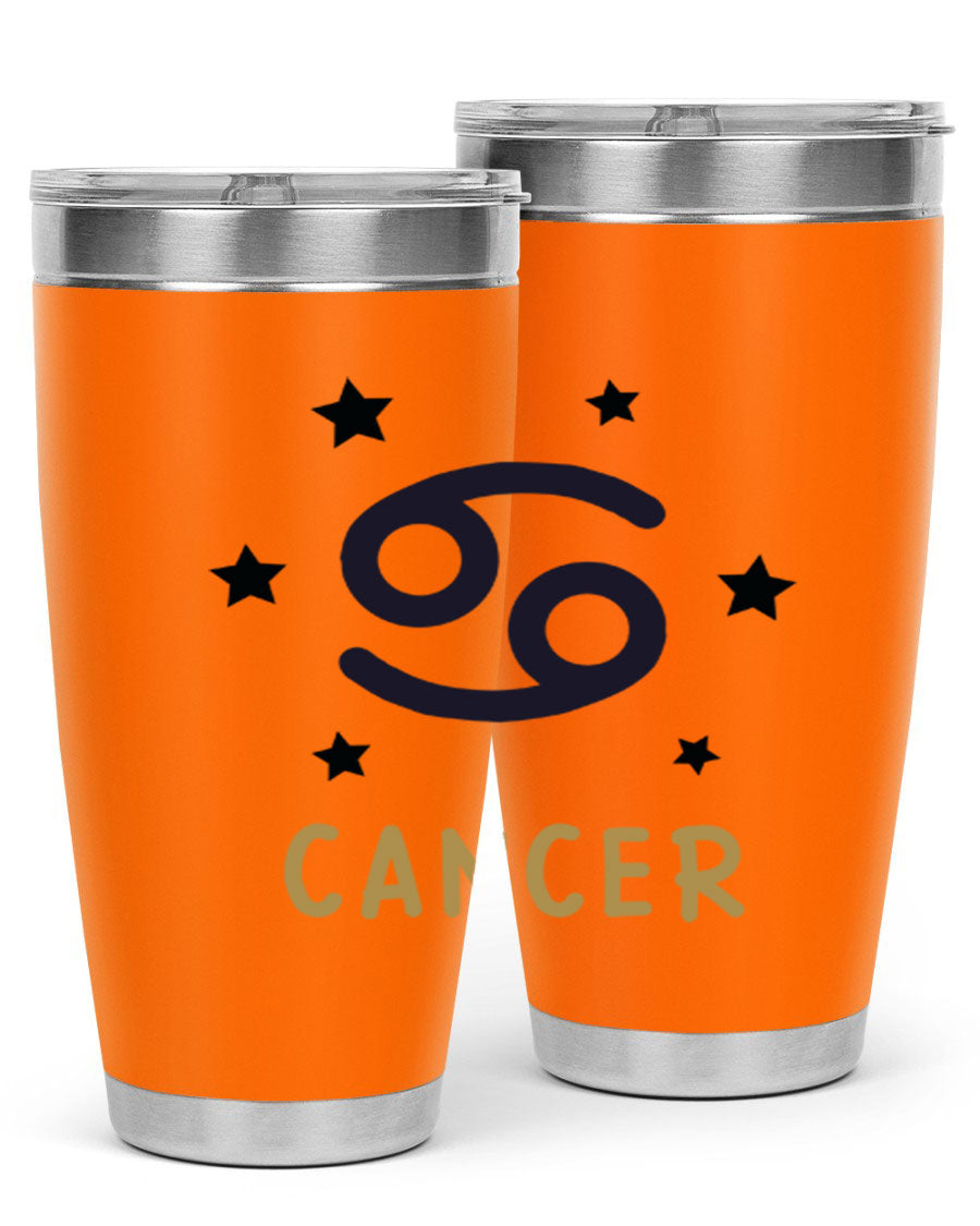Cancer 172# Zodiac Tumbler in stainless steel with a stylish design, featuring a drink-thru lid and vibrant zodiac print.