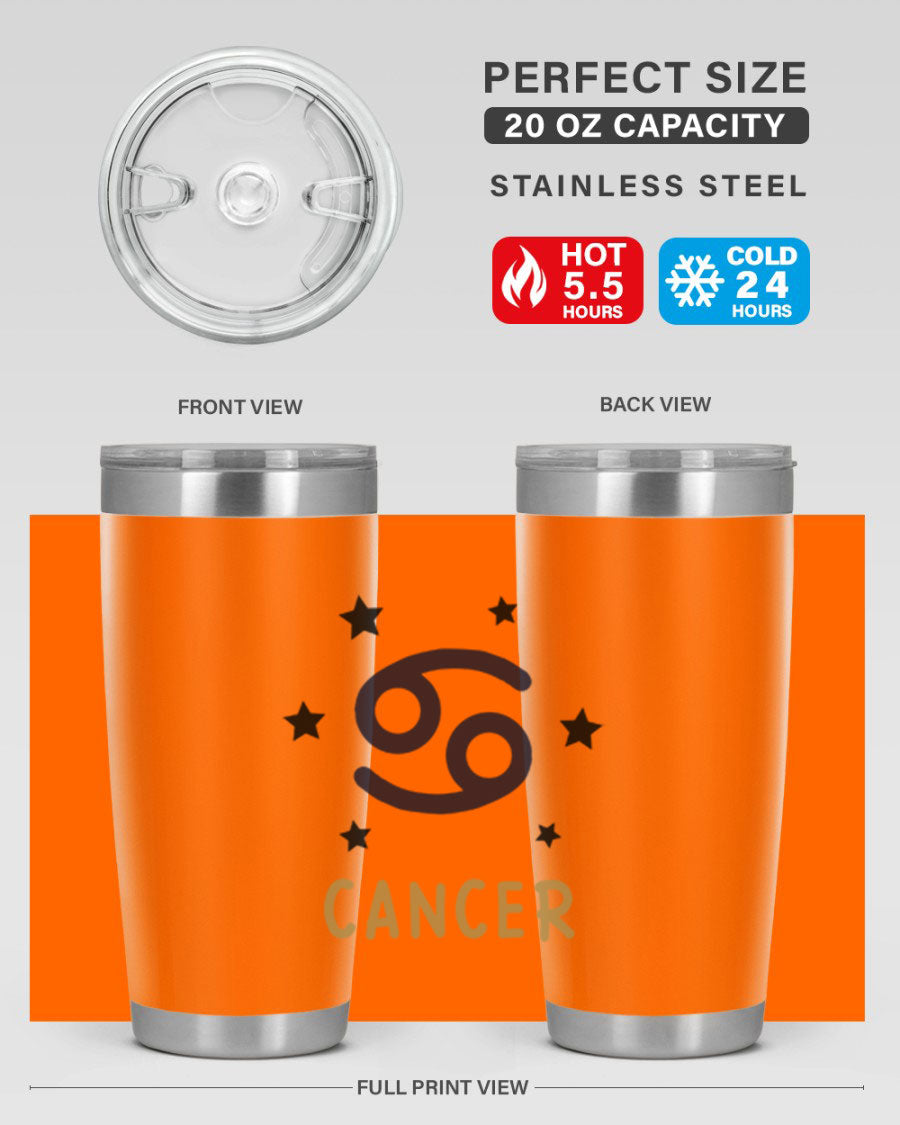 Cancer 172# Zodiac Tumbler in stainless steel with a stylish design, featuring a drink-thru lid and vibrant zodiac print.