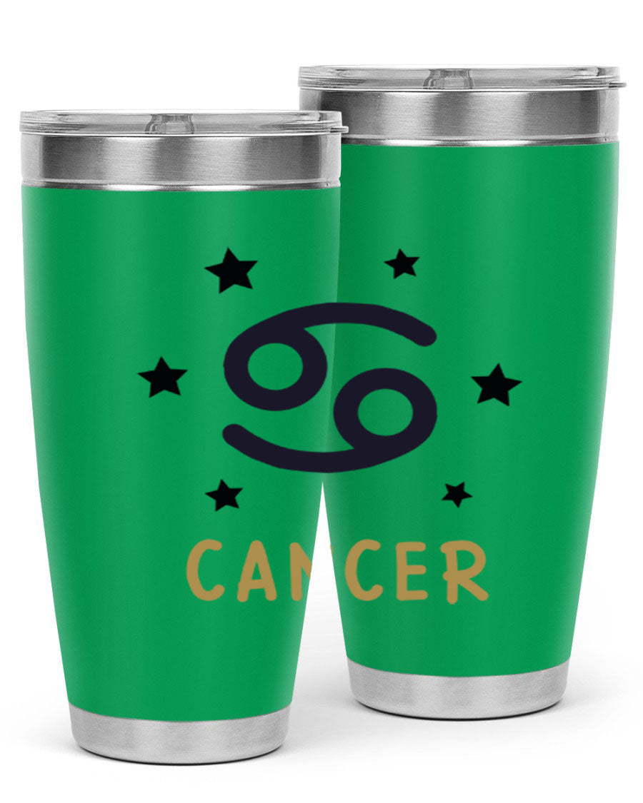 Cancer 172# Zodiac Tumbler in stainless steel with a stylish design, featuring a drink-thru lid and vibrant zodiac print.