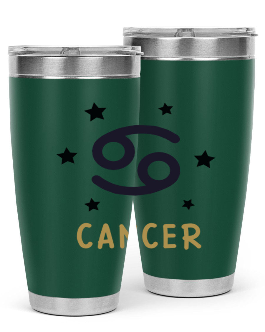 Cancer 172# Zodiac Tumbler in stainless steel with a stylish design, featuring a drink-thru lid and vibrant zodiac print.
