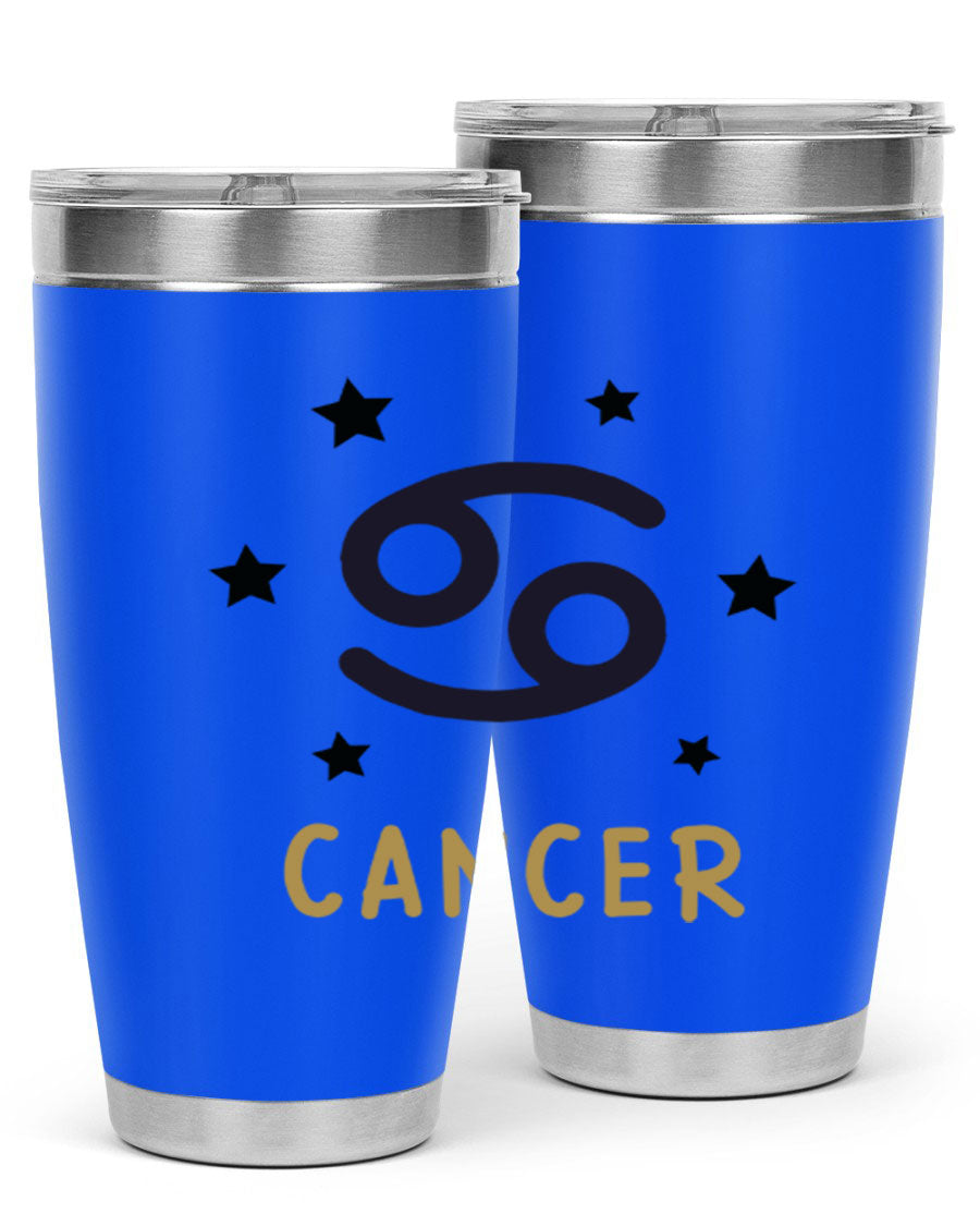 Cancer 172# Zodiac Tumbler in stainless steel with a stylish design, featuring a drink-thru lid and vibrant zodiac print.