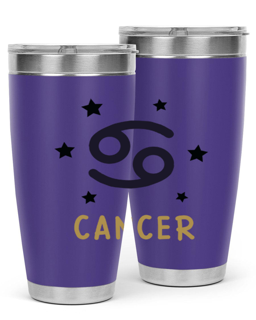 Cancer 172# Zodiac Tumbler in stainless steel with a stylish design, featuring a drink-thru lid and vibrant zodiac print.