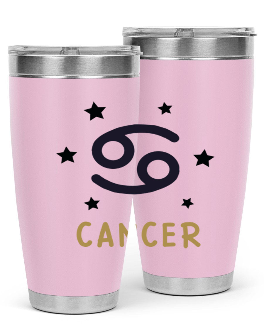 Cancer 172# Zodiac Tumbler in stainless steel with a stylish design, featuring a drink-thru lid and vibrant zodiac print.