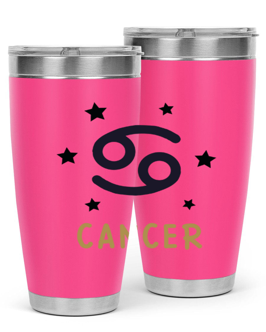 Cancer 172# Zodiac Tumbler in stainless steel with a stylish design, featuring a drink-thru lid and vibrant zodiac print.