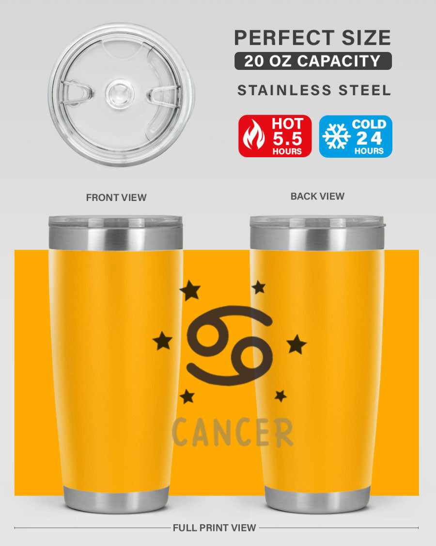 Cancer 172# Zodiac Tumbler in stainless steel with a stylish design, featuring a drink-thru lid and vibrant zodiac print.