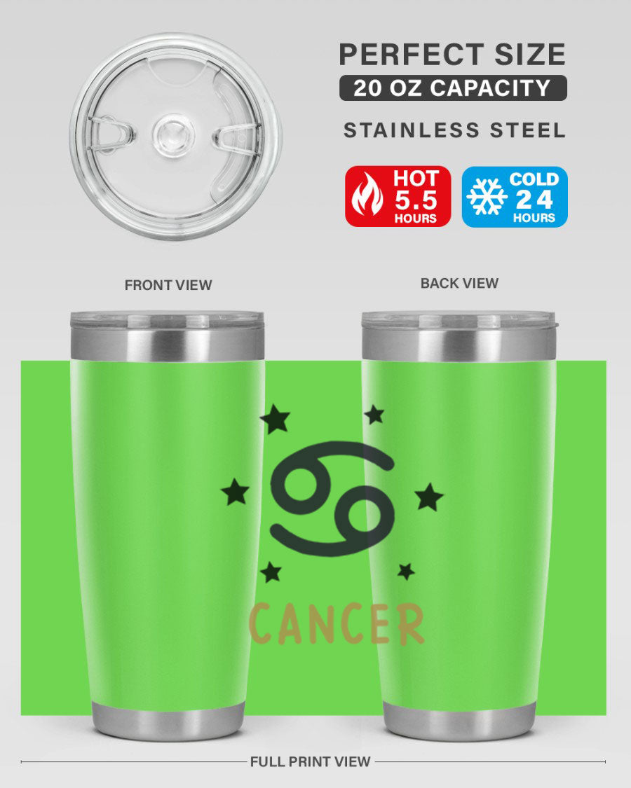 Cancer 172# Zodiac Tumbler in stainless steel with a stylish design, featuring a drink-thru lid and vibrant zodiac print.