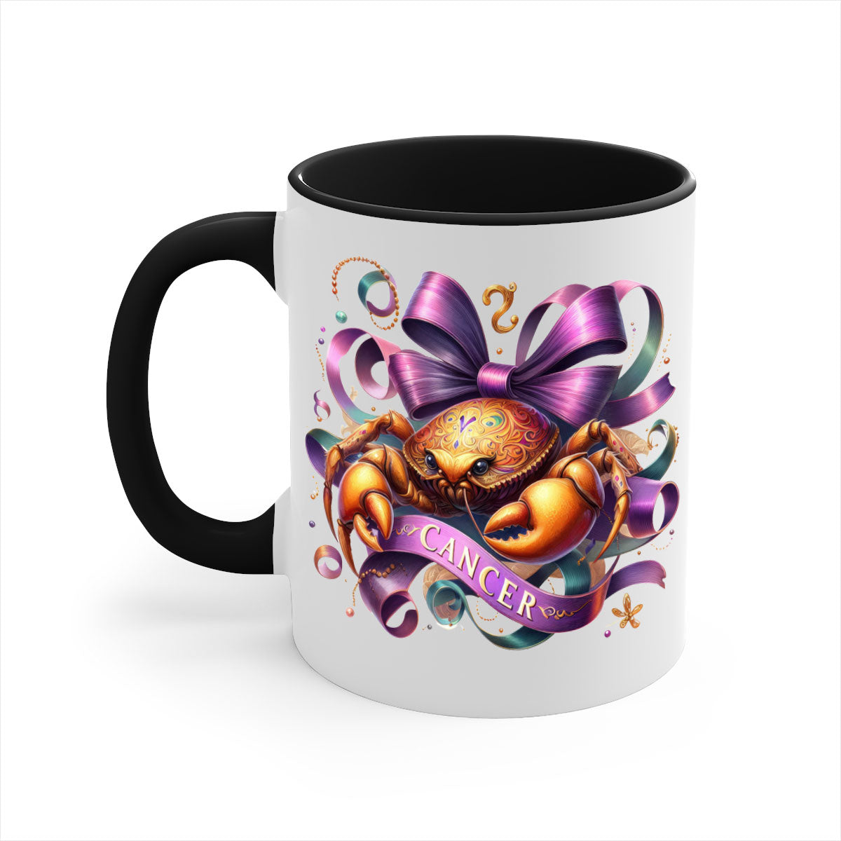 Cancer 173# Zodiac Mug with a glossy finish, featuring a colored handle and interior, available in five colors.