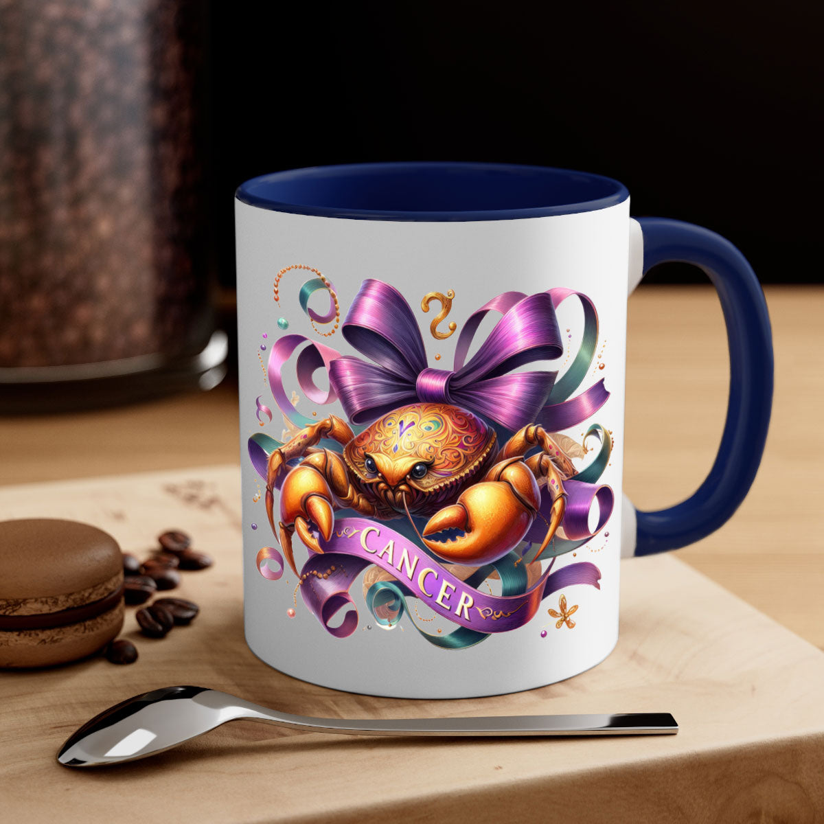 Cancer 173# Zodiac Mug with a glossy finish, featuring a colored handle and interior, available in five colors.