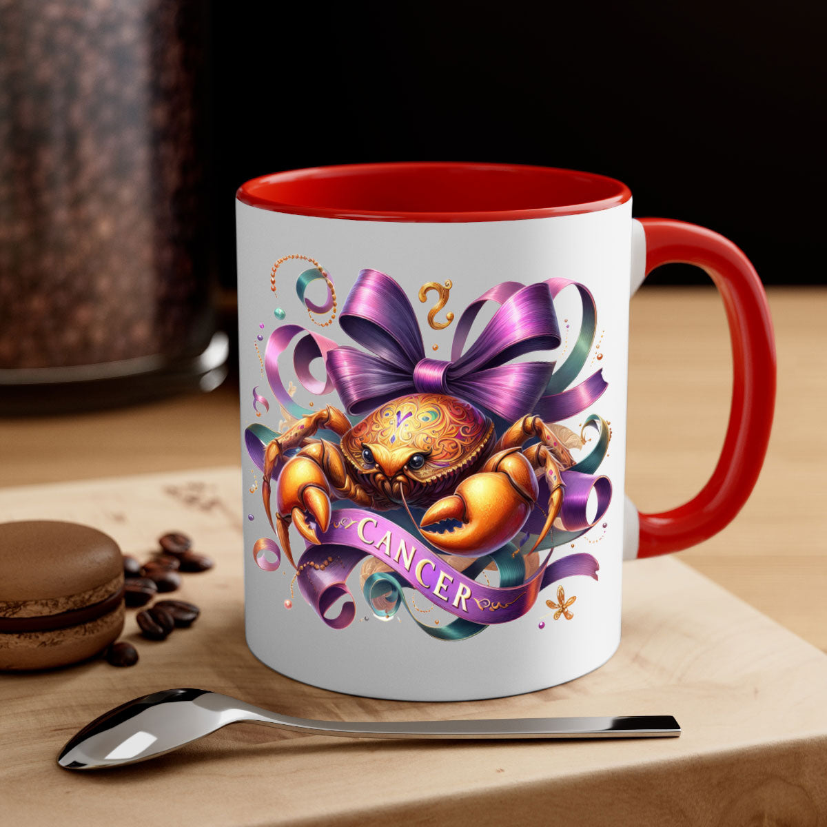 Cancer 173# Zodiac Mug with a glossy finish, featuring a colored handle and interior, available in five colors.