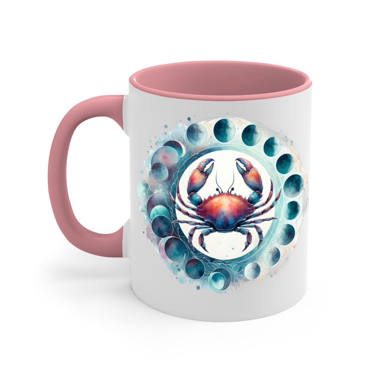 Cancer 179# Zodiac Mug with colored handle and glossy finish, available in multiple colors and sizes.