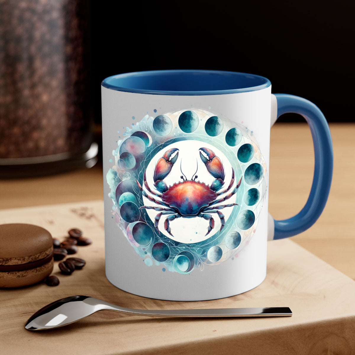 Cancer 179# Zodiac Mug with colored handle and glossy finish, available in multiple colors and sizes.