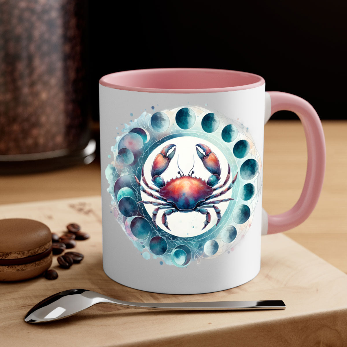 Cancer 179# Zodiac Mug with colored handle and glossy finish, available in multiple colors and sizes.