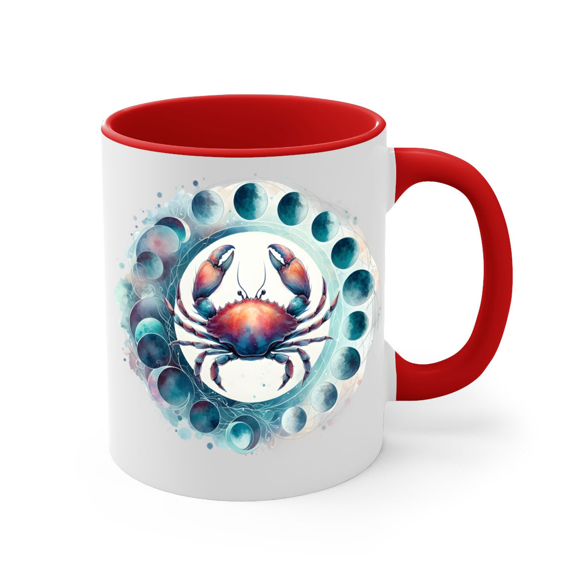 Cancer 179# Zodiac Mug with colored handle and glossy finish, available in multiple colors and sizes.