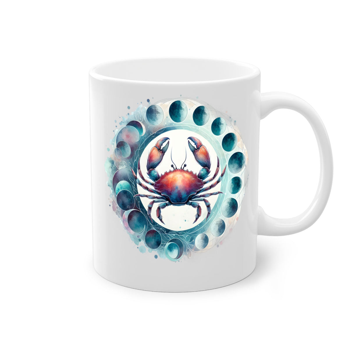 Cancer 179# Zodiac Mug with colored handle and glossy finish, available in multiple colors and sizes.