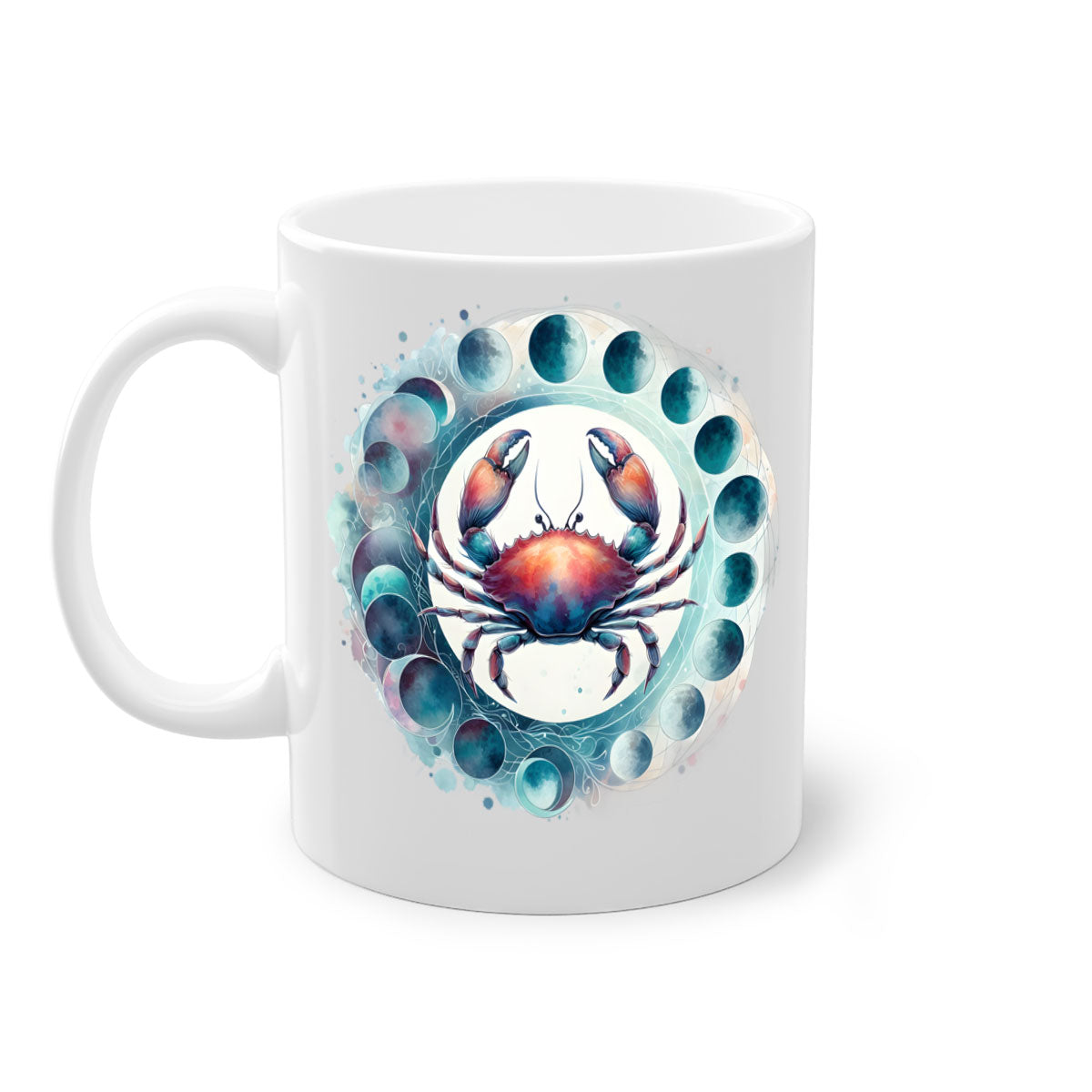Cancer 179# Zodiac Mug with colored handle and glossy finish, available in multiple colors and sizes.