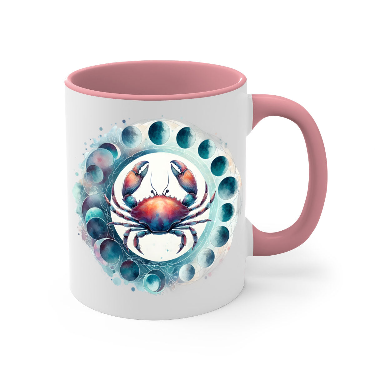 Cancer 179# Zodiac Mug with colored handle and glossy finish, available in multiple colors and sizes.