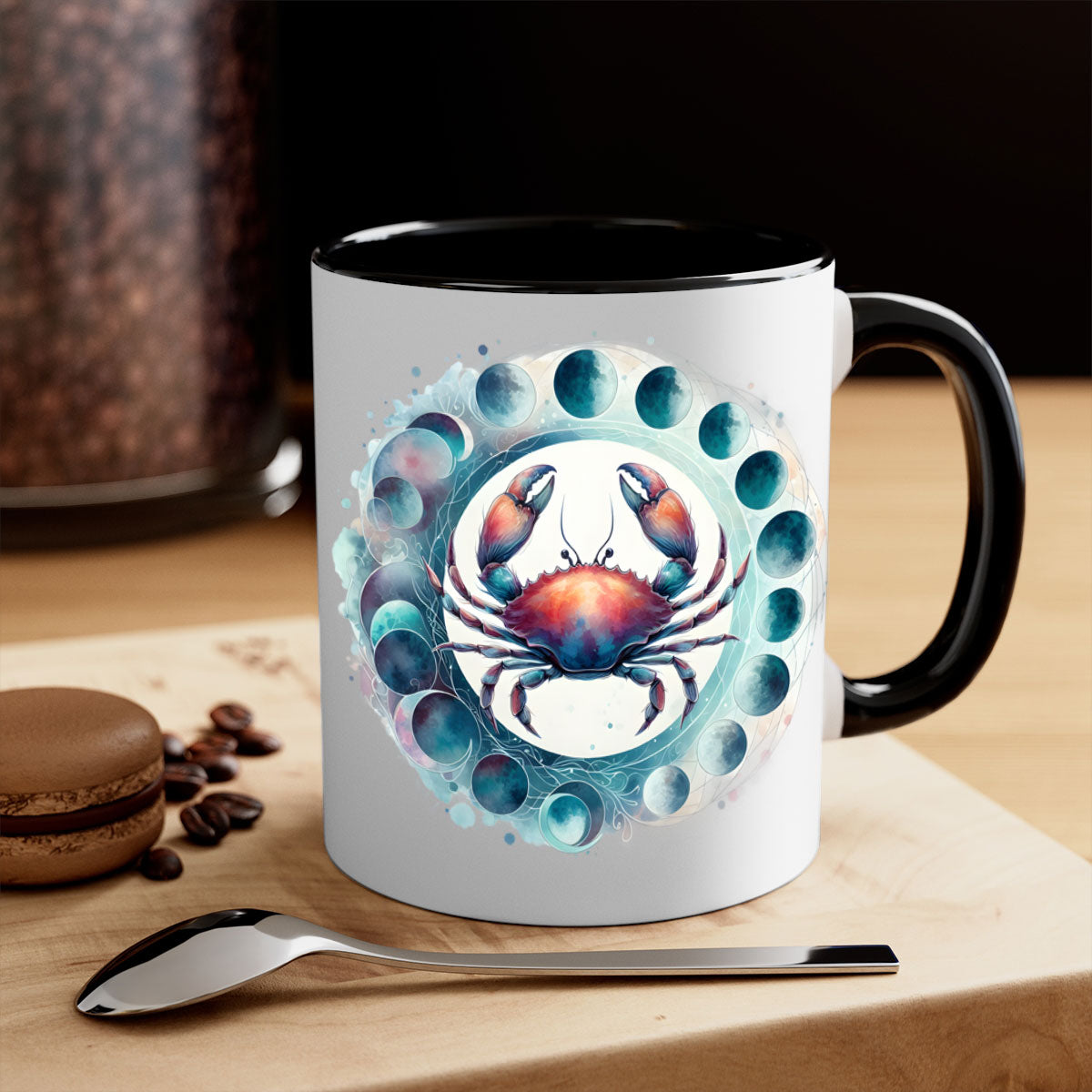 Cancer 179# Zodiac Mug with colored handle and glossy finish, available in multiple colors and sizes.