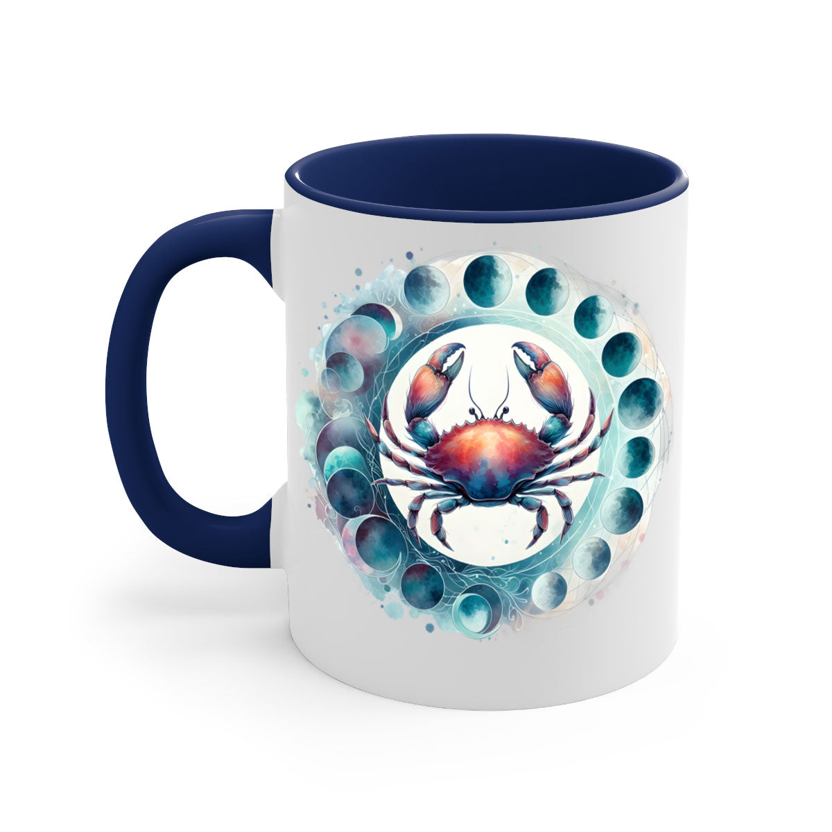 Cancer 179# Zodiac Mug with colored handle and glossy finish, available in multiple colors and sizes.
