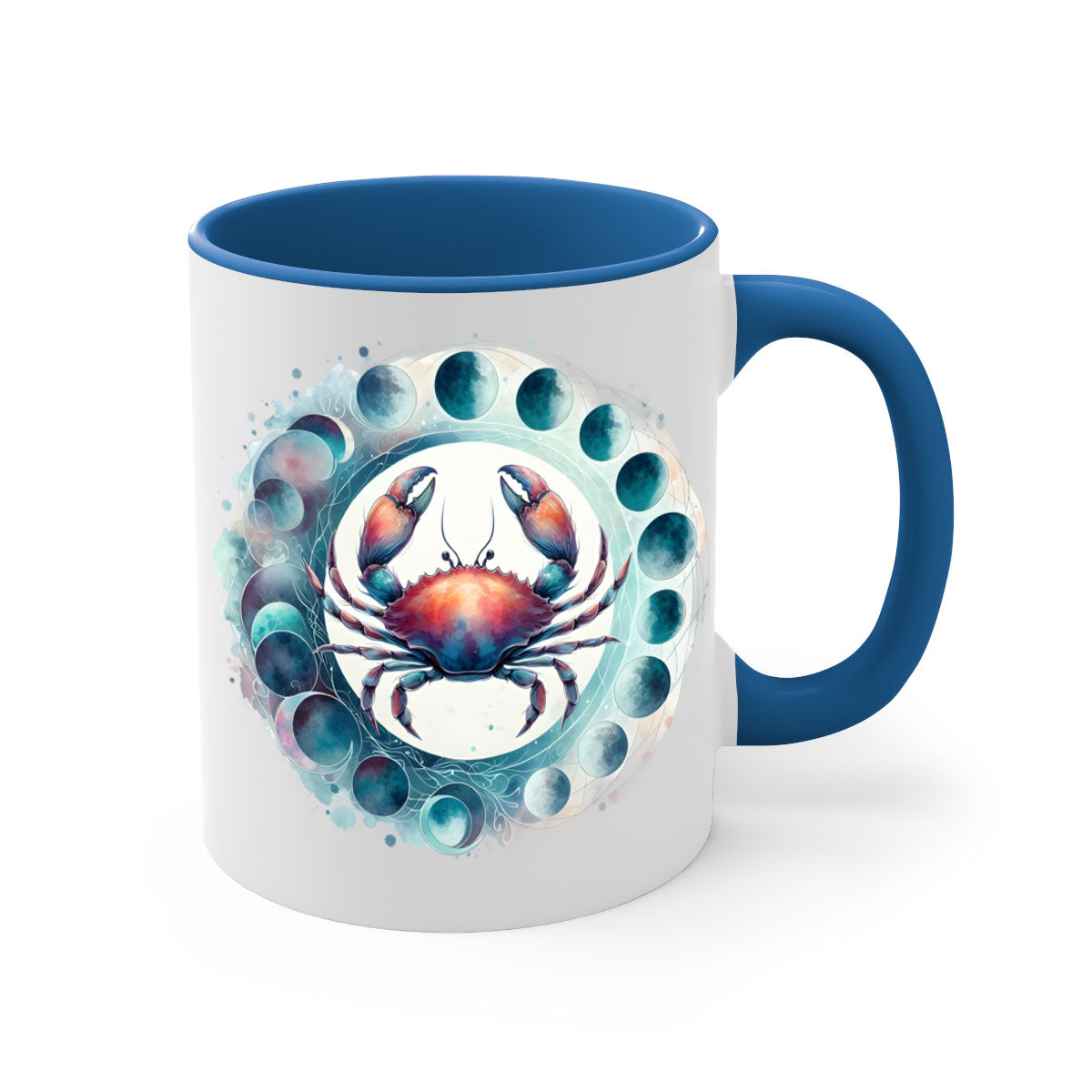 Cancer 179# Zodiac Mug with colored handle and glossy finish, available in multiple colors and sizes.