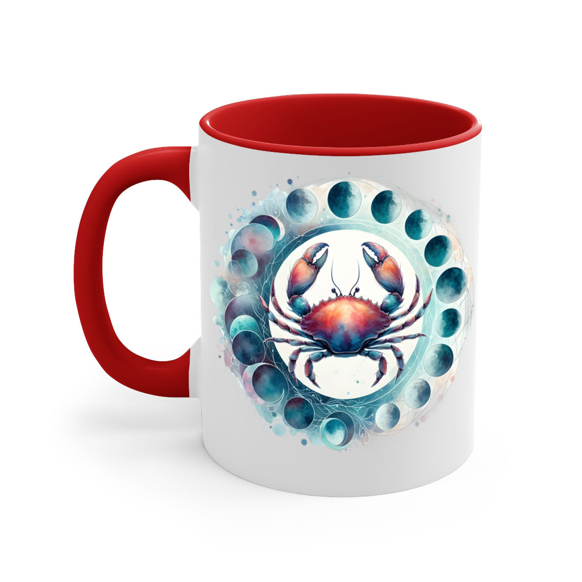 Cancer 179# Zodiac Mug with colored handle and glossy finish, available in multiple colors and sizes.