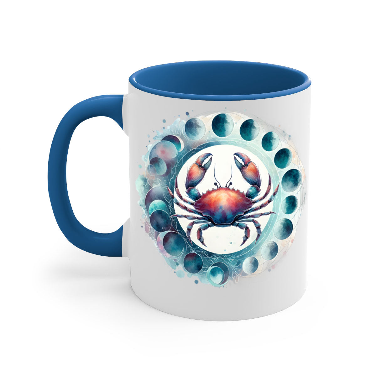 Cancer 179# Zodiac Mug with colored handle and glossy finish, available in multiple colors and sizes.