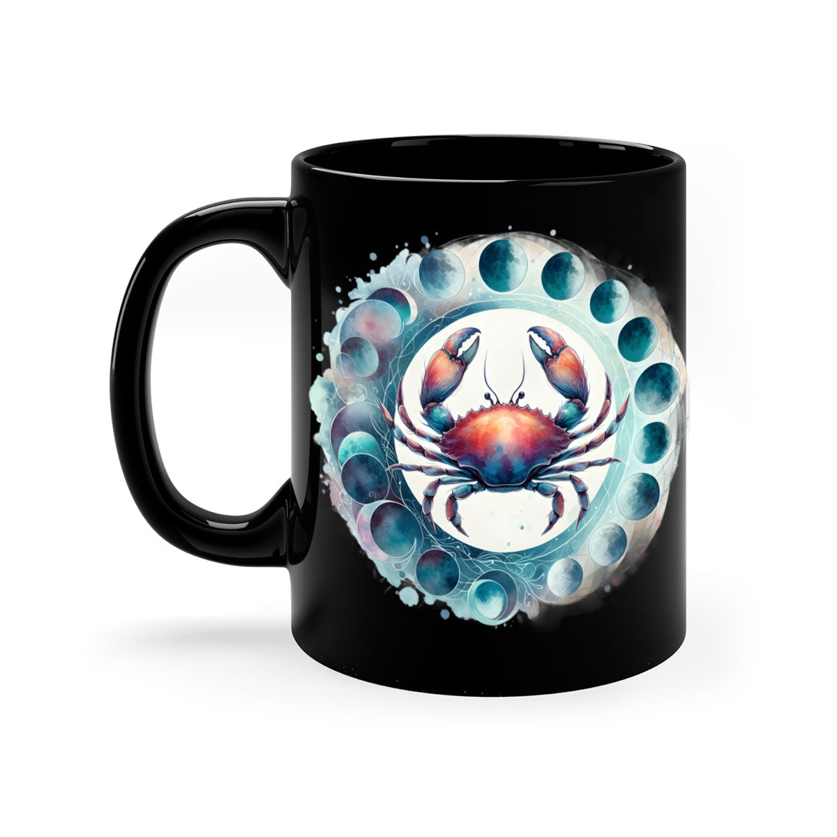 Cancer 179# Zodiac Mug with colored handle and glossy finish, available in multiple colors and sizes.