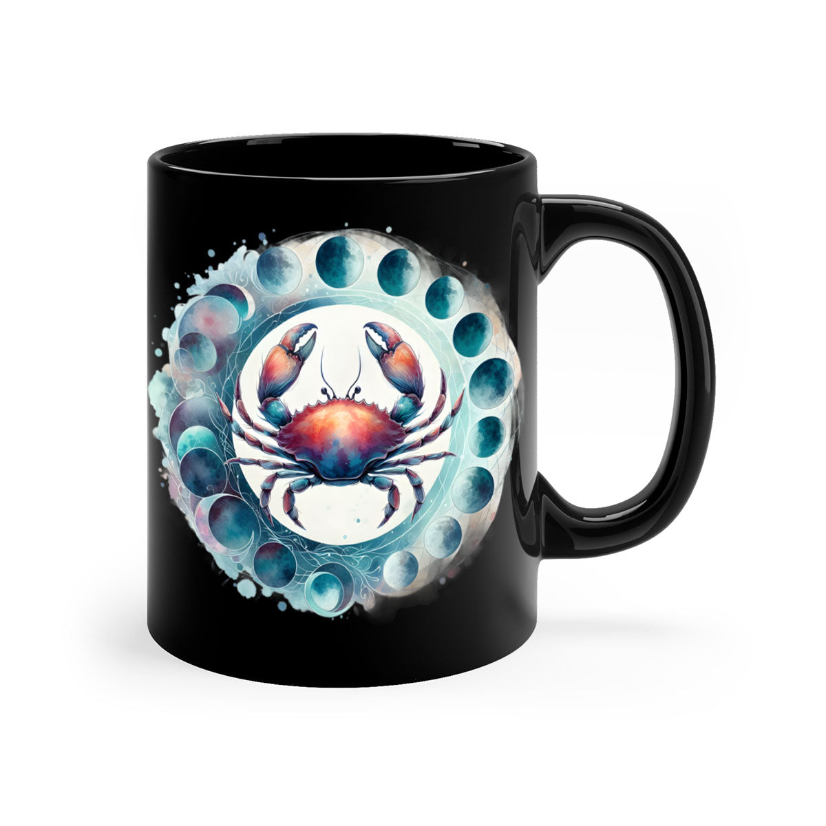 Cancer 179# Zodiac Mug with colored handle and glossy finish, available in multiple colors and sizes.