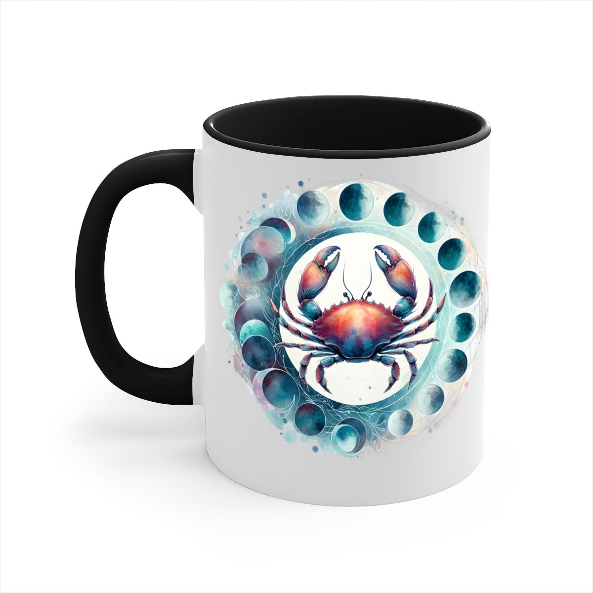 Cancer 179# Zodiac Mug with colored handle and glossy finish, available in multiple colors and sizes.