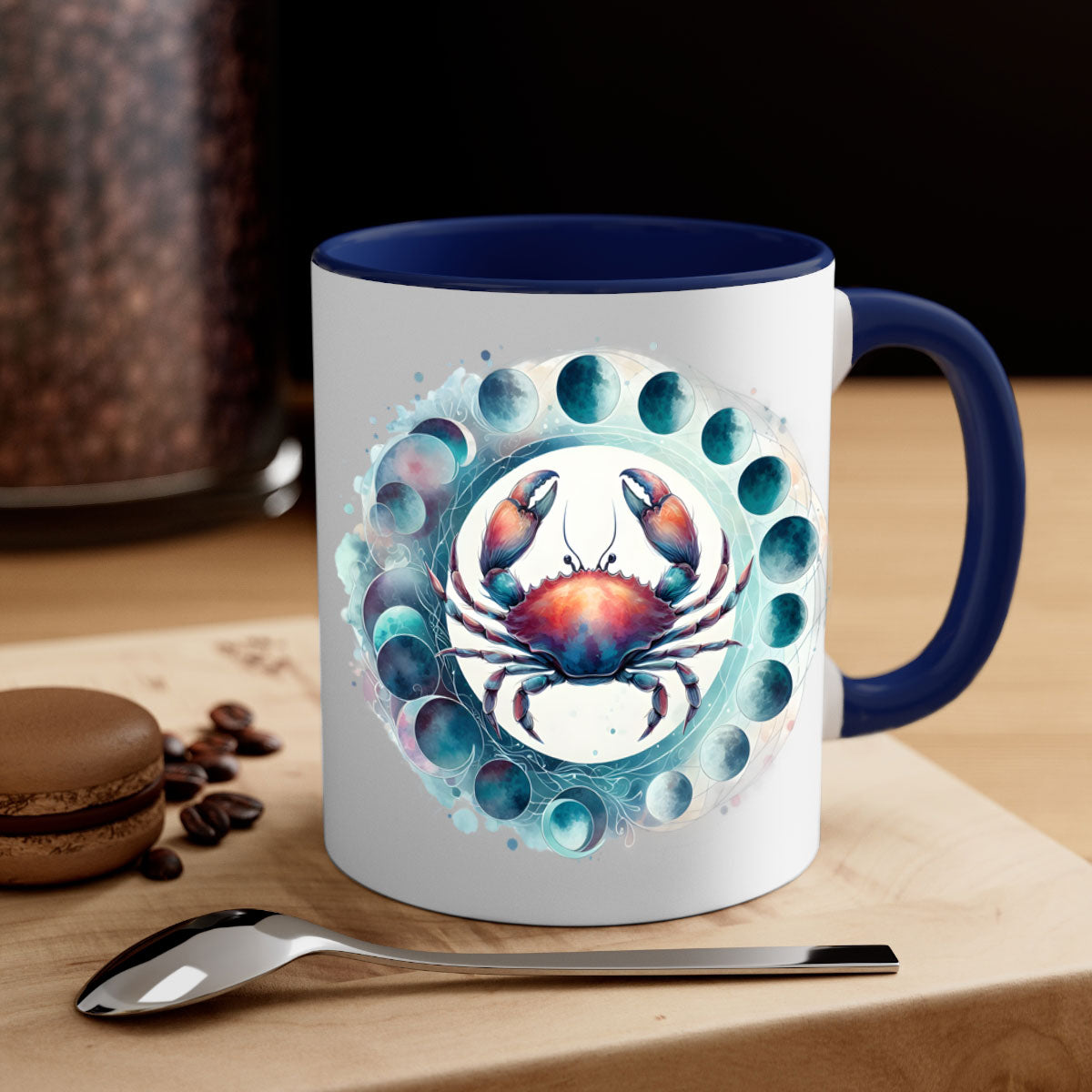 Cancer 179# Zodiac Mug with colored handle and glossy finish, available in multiple colors and sizes.
