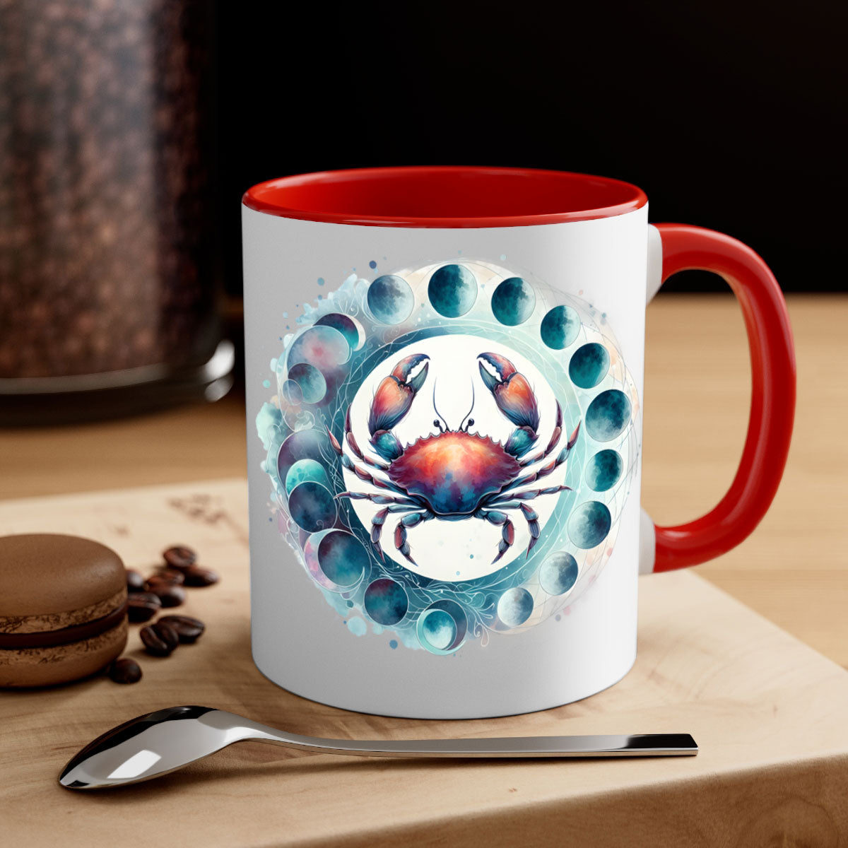 Cancer 179# Zodiac Mug with colored handle and glossy finish, available in multiple colors and sizes.