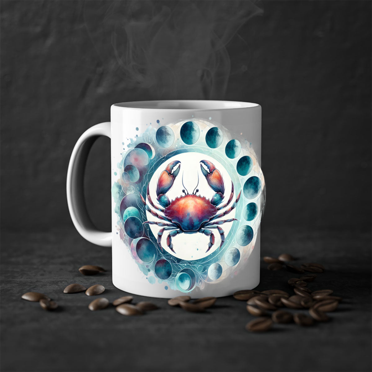 Cancer 179# Zodiac Mug with colored handle and glossy finish, available in multiple colors and sizes.