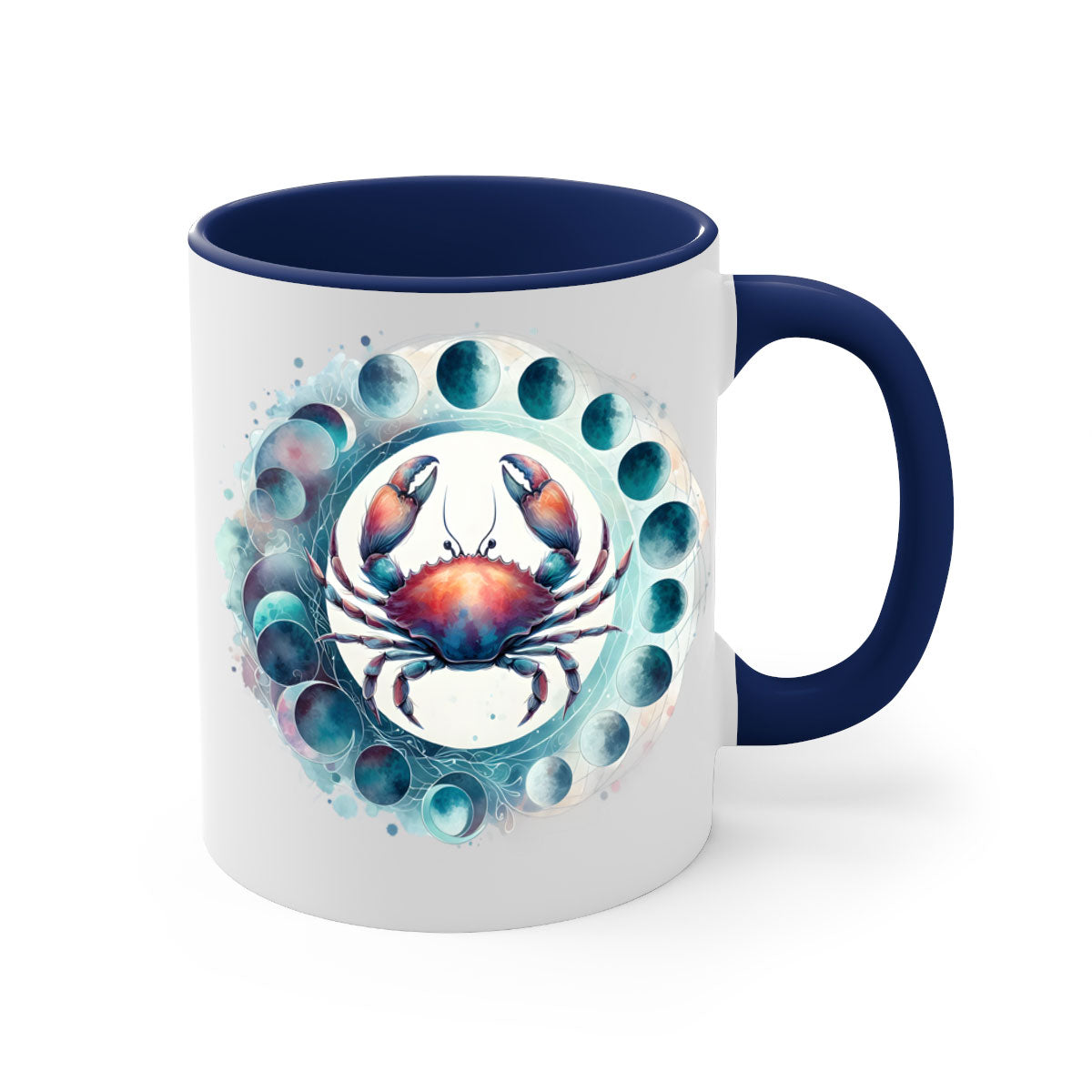 Cancer 179# Zodiac Mug with colored handle and glossy finish, available in multiple colors and sizes.